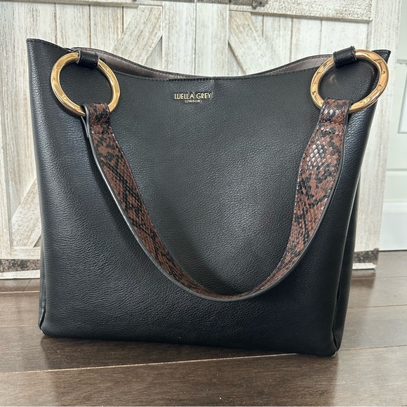 Luella Grey Handbags - Luella Grey London Isadora Hobo Tote Black Snake Skin Handle Gold Accents